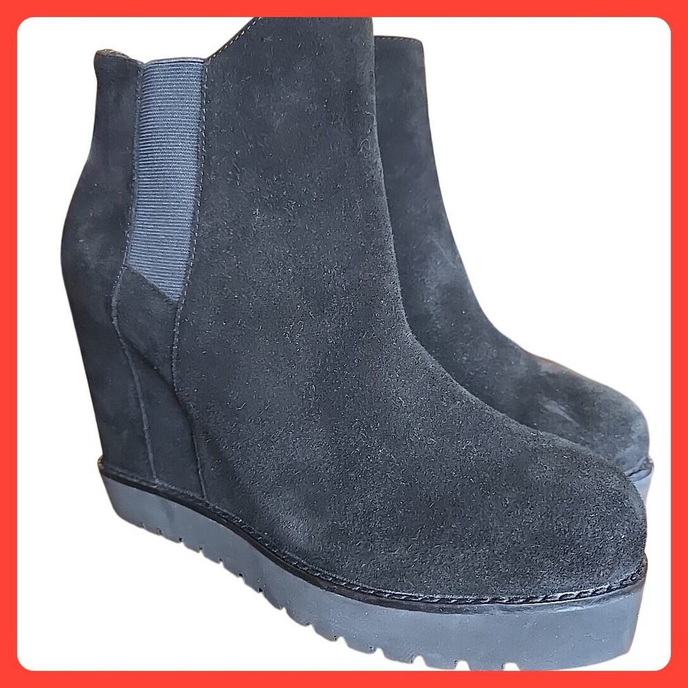 Kurt Geiger Black Suede Wedge Ankle‎ Boots Sz 9.5 Gently Used